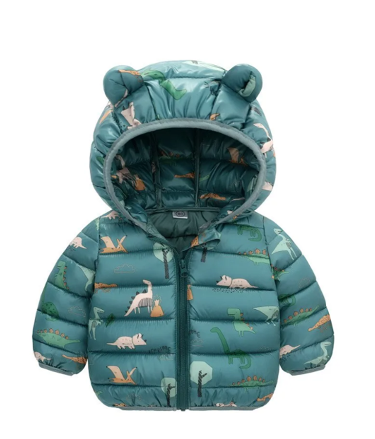 Boy's Dino Printed Hooded Puffer Jacket