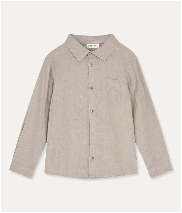 Boy's Long-sleeved Linen Shirt - Light Taupe