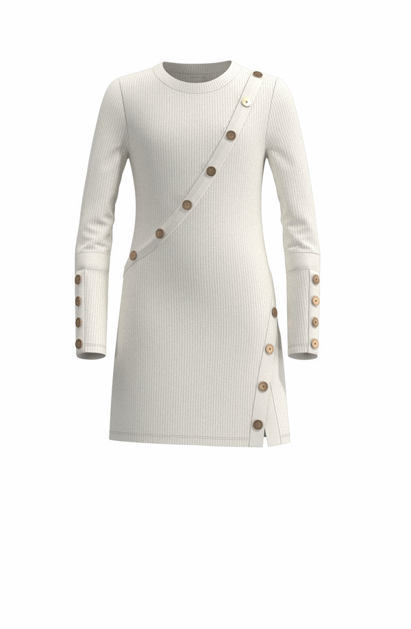 Girl's A-Line Button Dress - Off-white