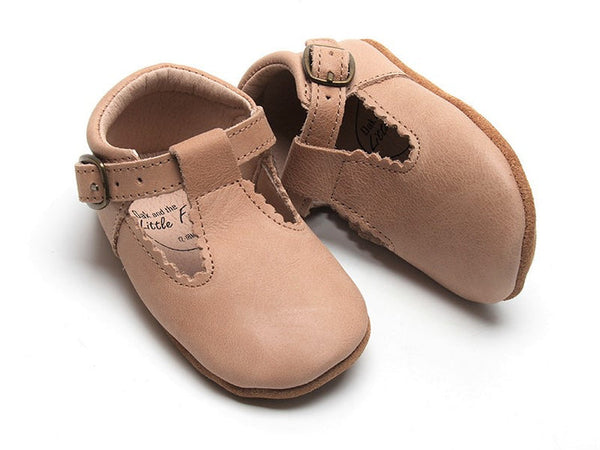 Leather Soft Sole T-Bar Shoes - Sand