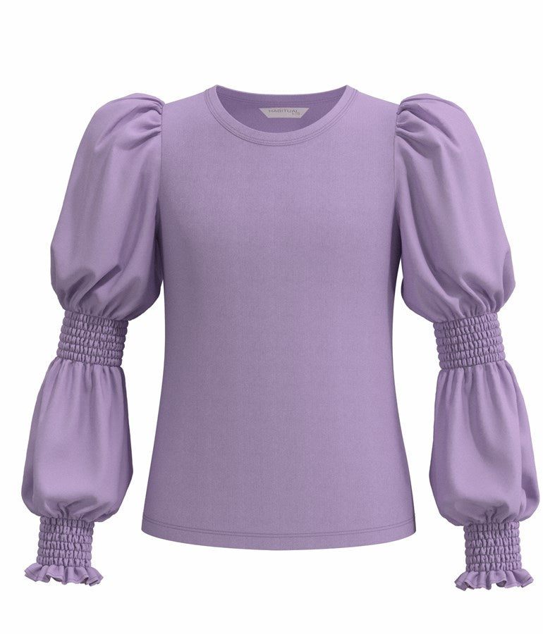 Girl's Puff Sleeve Knit Top - Lilac