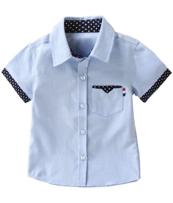 Boy's Cotton Short-sleeved Shirt - Blue