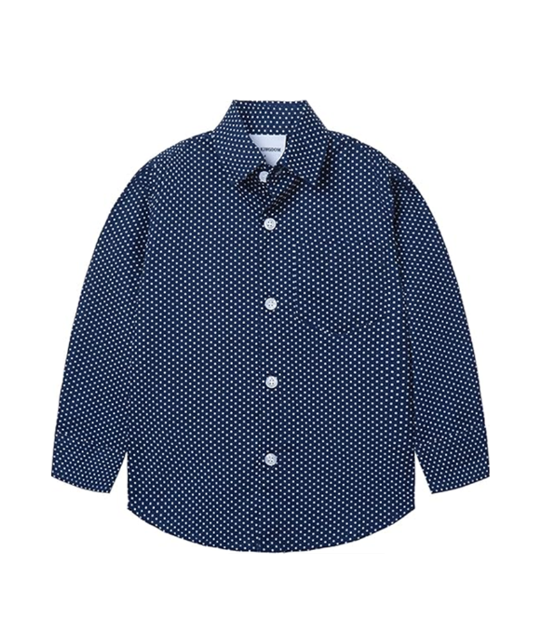 Boy's Cotton Long-sleeved Shirt - Blue Polka