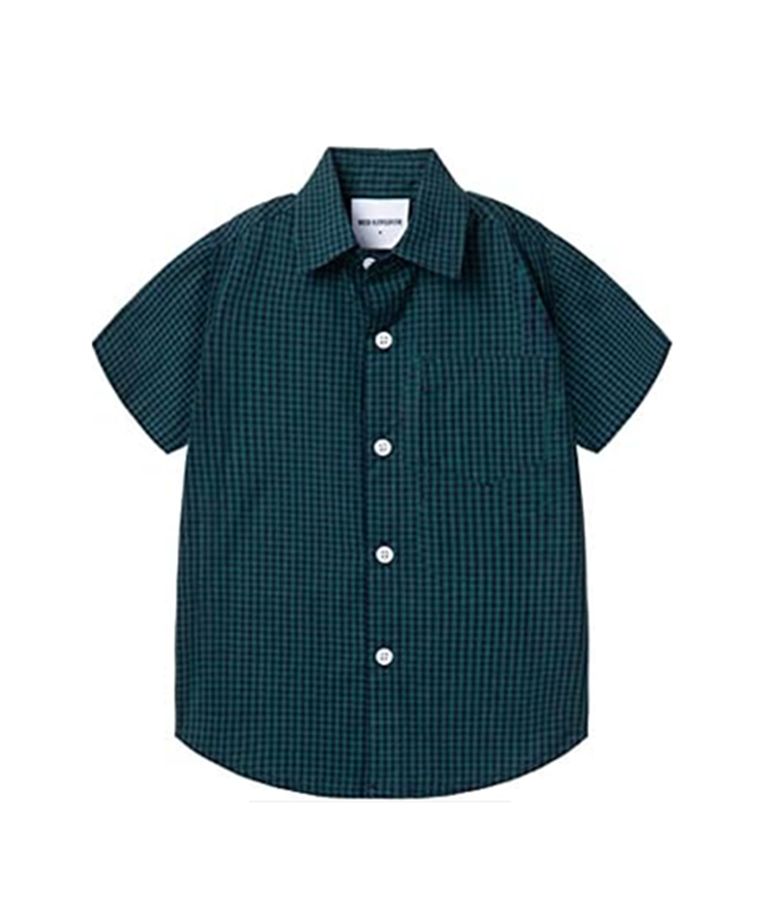 Boy's Cotton Short-sleeved Shirt - Green Plaid