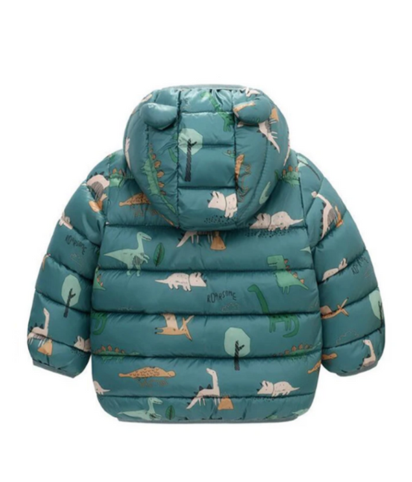Boy's Dino Printed Hooded Puffer Jacket
