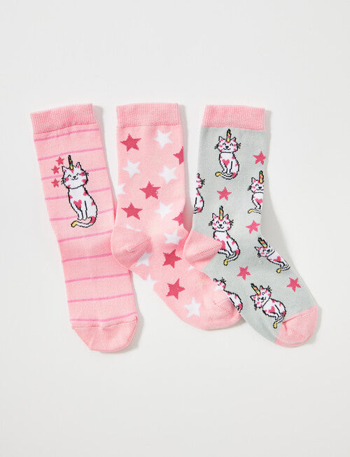 Girl's Bamboo Socks 3 Pack - Kittycorn