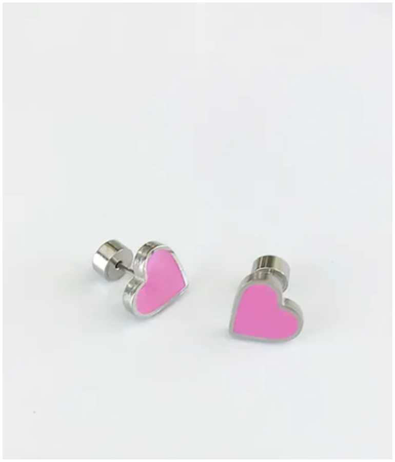 Enamel Stainless Steel Studs - Pink Hearts