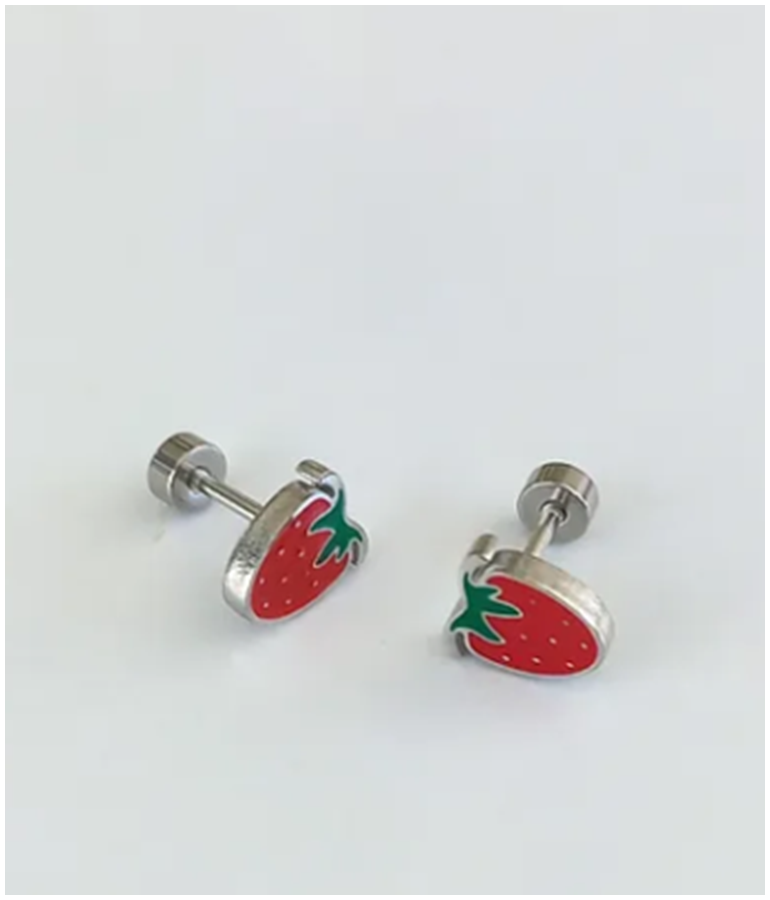 Enamel Stainless Steel Studs - Strawberry