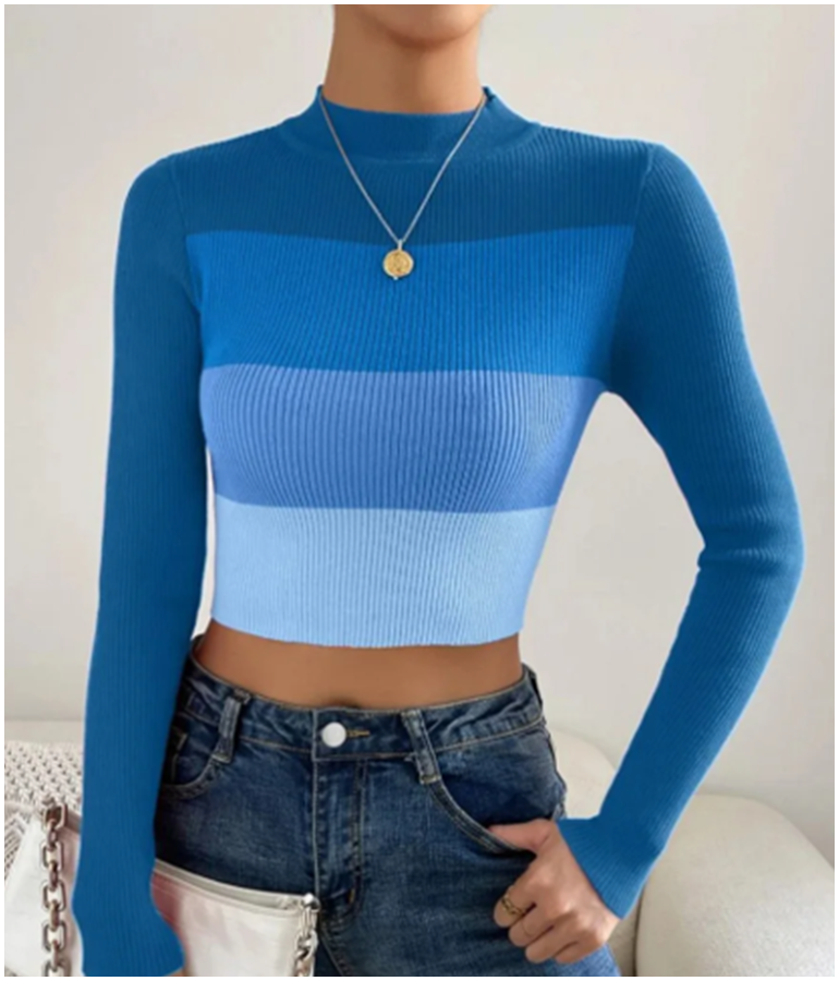 Girl's Crop Colour-block Top - Blue