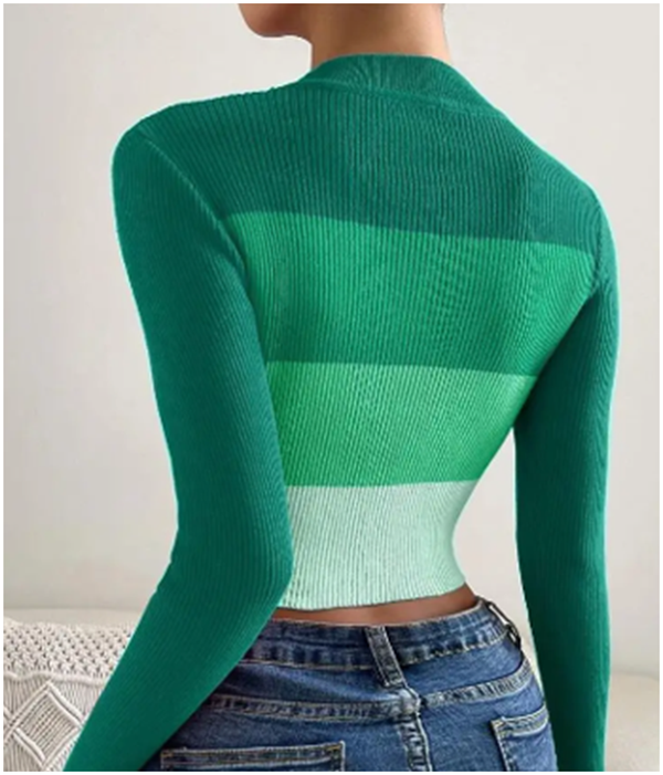 Girl's Crop Colour-block Top - Green