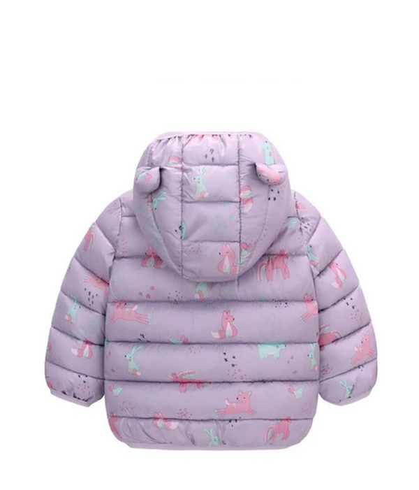 Girls's Unicorn Printed Hooded Puffer Jacket