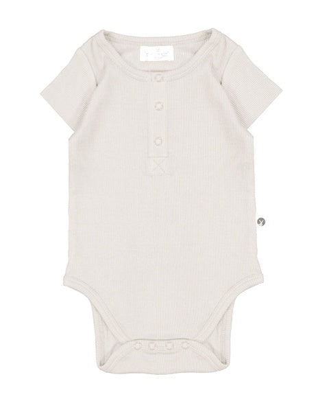 Short Sleeve Rib Henley Body Suit - Natural