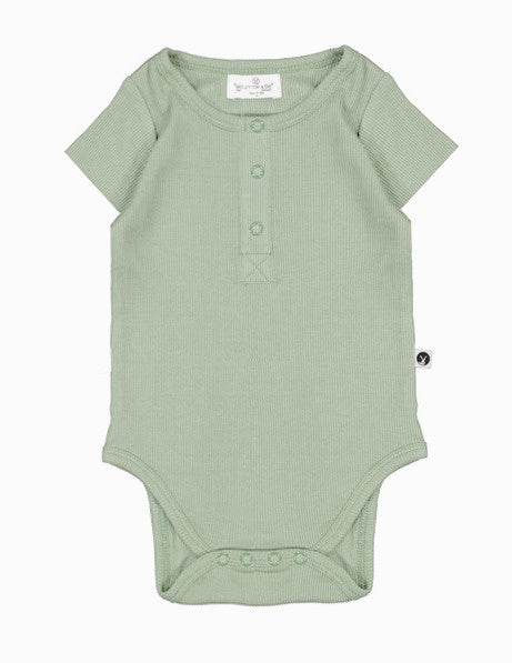 Short Sleeve Rib Henley Body Suit - Sage