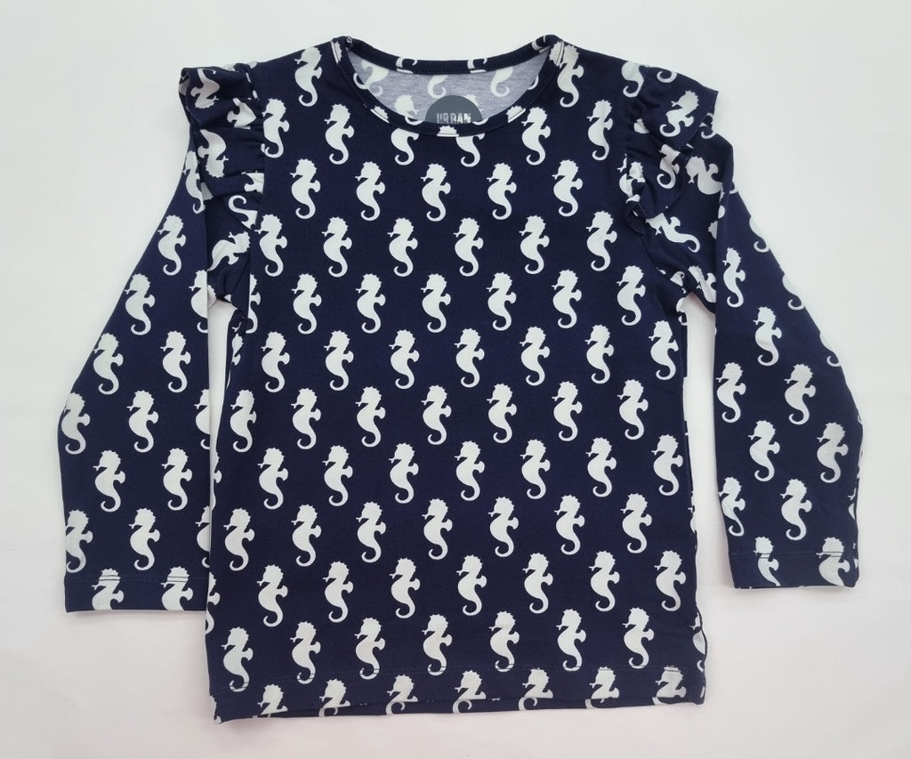 Girl's Long Sleeve Cotton Top - Seahorse