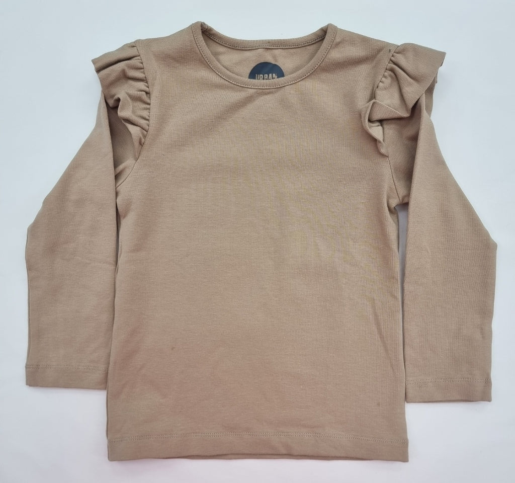Girl's Long Sleeve Cotton Top - Latte