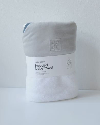 Hooded Towel -Sky with Denim Trim