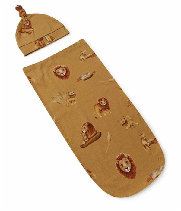 Unisex Organic-cotton Roar Baby Swaddle & Beanie Set