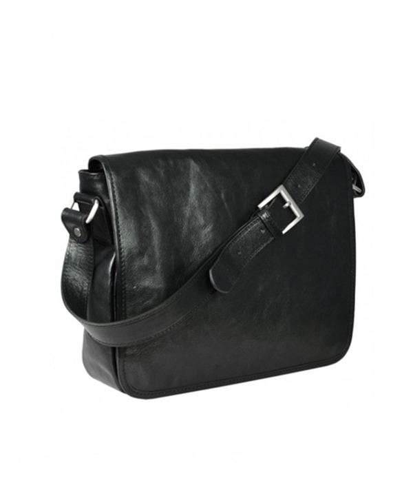 Leather Messenger Bag - Black