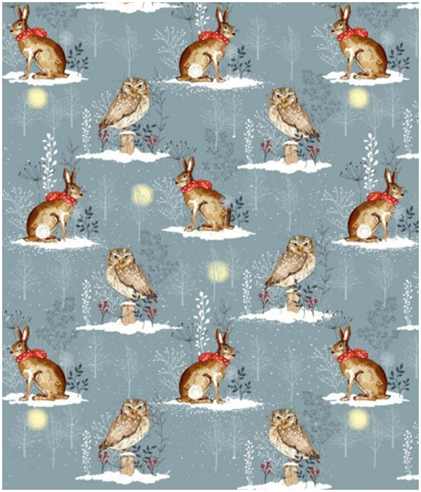 Winter Moon Owl & Hare (bandana bib)