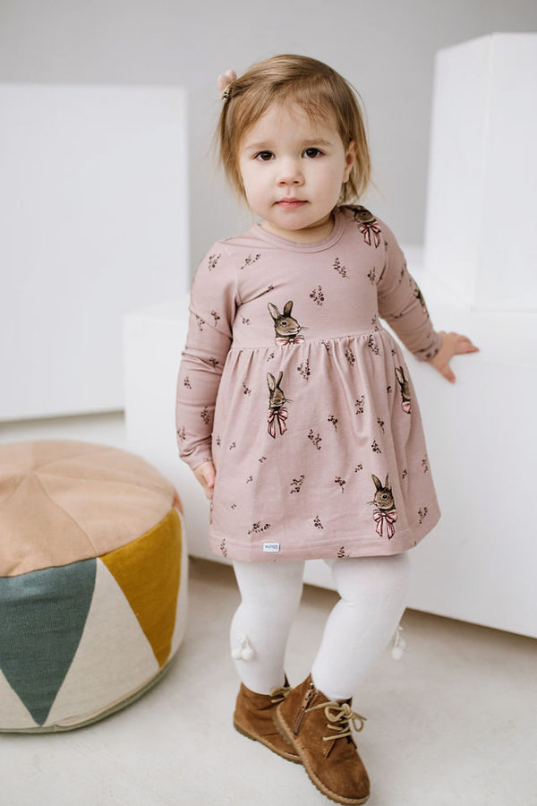Girl's Organic-cotton Long-sleeve Bodysuit Dress - Rabbit Flora