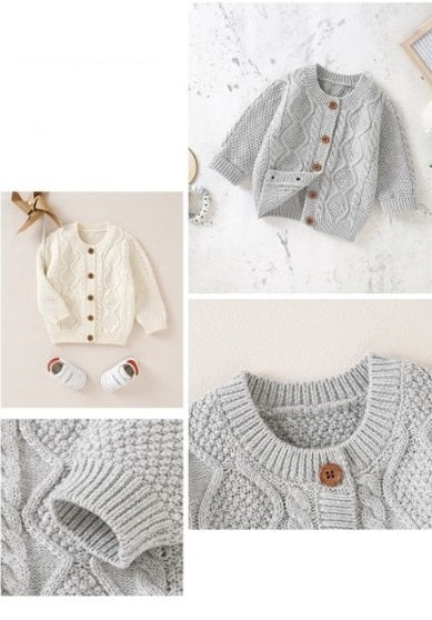 Cotton Baby Crochet Knitted Cardigan - Grey