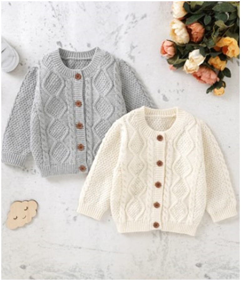 Cotton Baby Crochet Knitted Cardigan - Grey