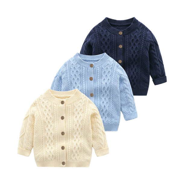 Cotton Baby Crochet Knitted Cardigan - Navy Blue