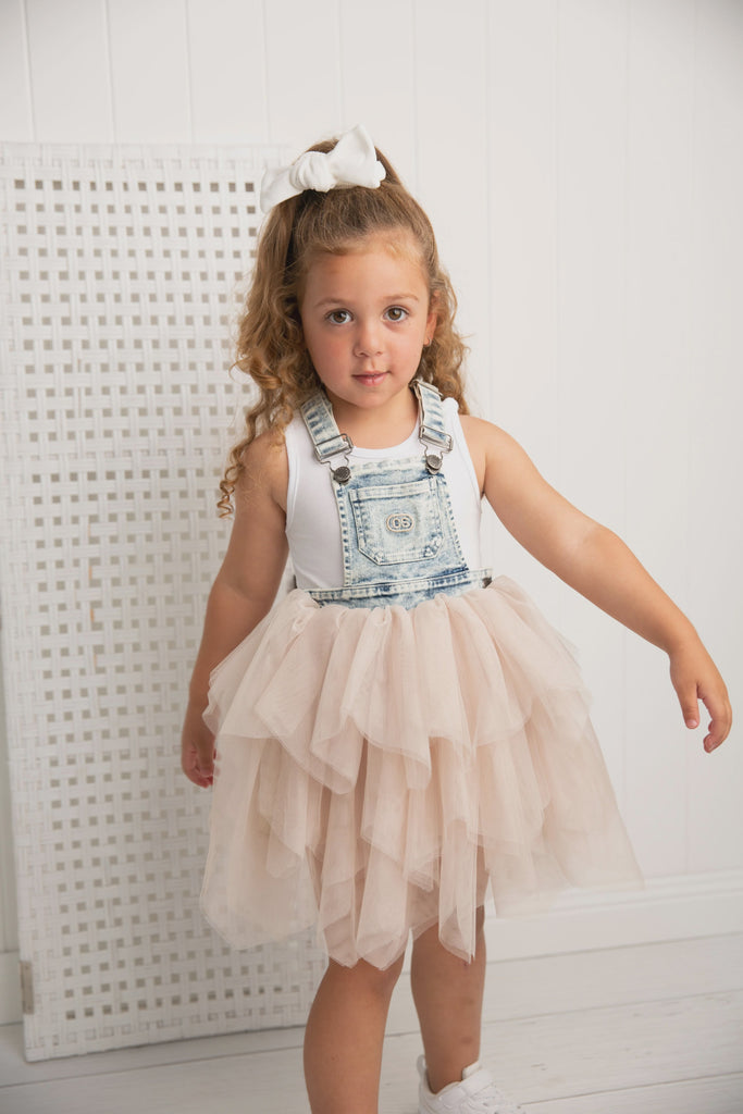 Luna Detailed Pinafore Tutu - Denim Blue/Beige