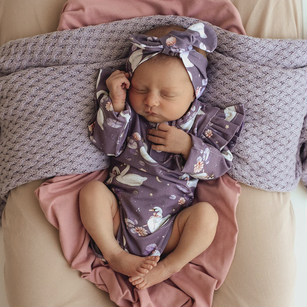 Midnight Swan Long Sleeve Organic Bodysuit with Frill