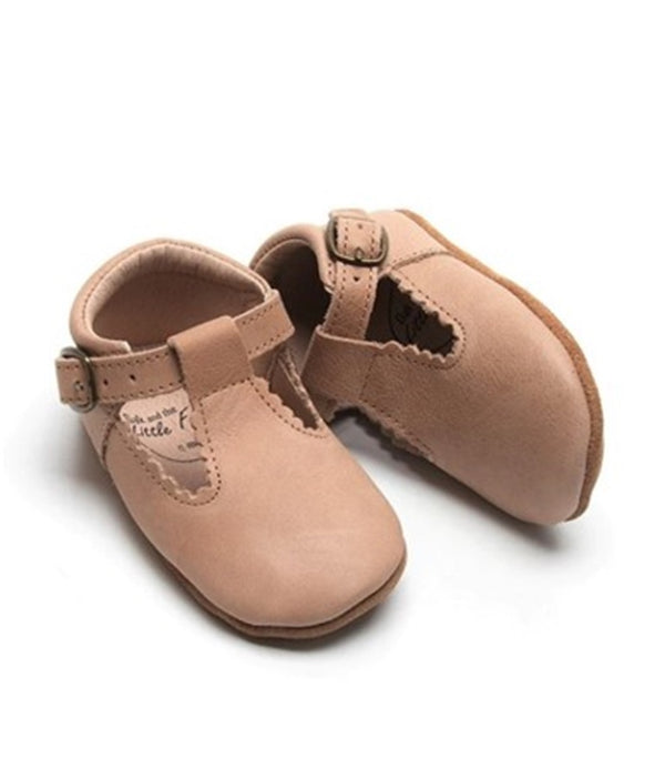 Leather Soft Sole T-Bar Shoes - Camel