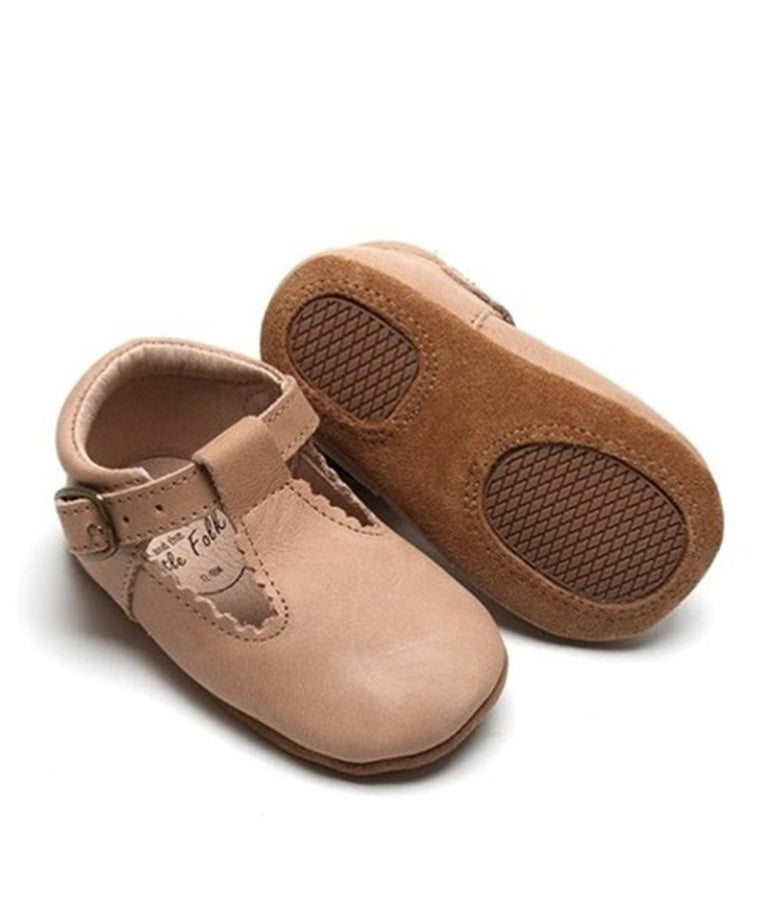Leather Soft Sole T-Bar Shoes - Camel