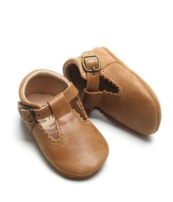 Leather Soft Sole T-Bar Shoes - Maple