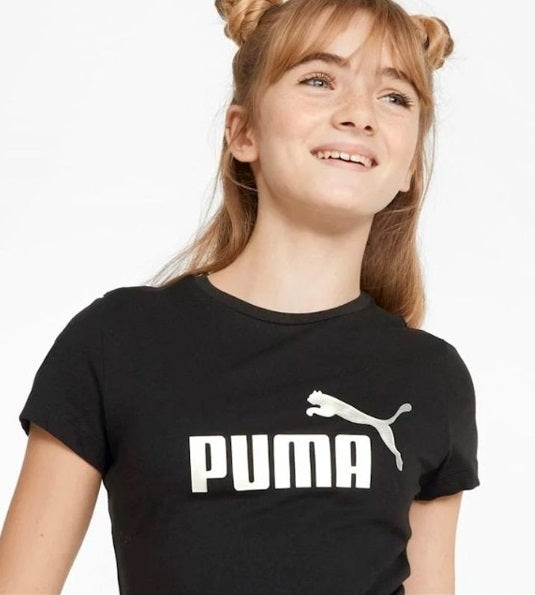 Girl's Cotton Puma ESS+ Logo Tee - Black + Bronze