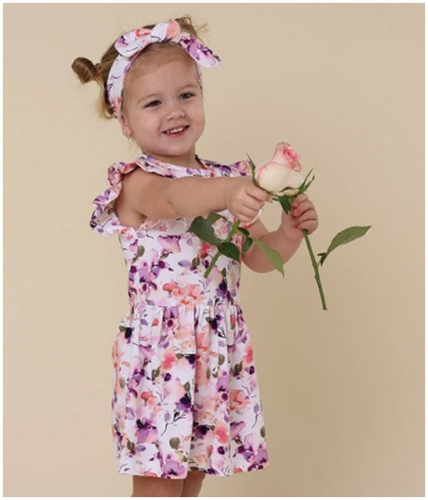 Girl's Organic-cotton Short-sleeved Dress - Blushing Beauty