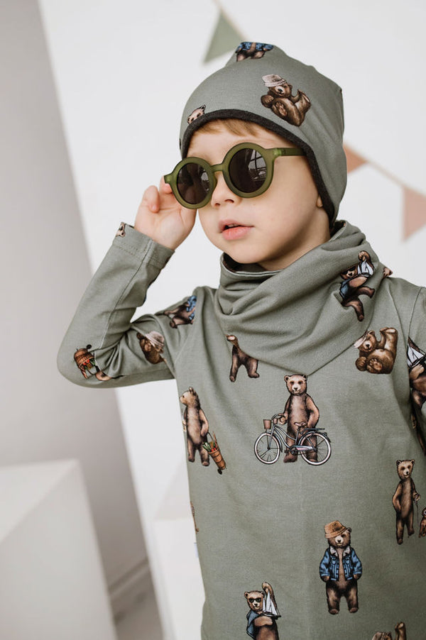 Boy's Organic-cotton Long-sleeved Top - Bears Khaki