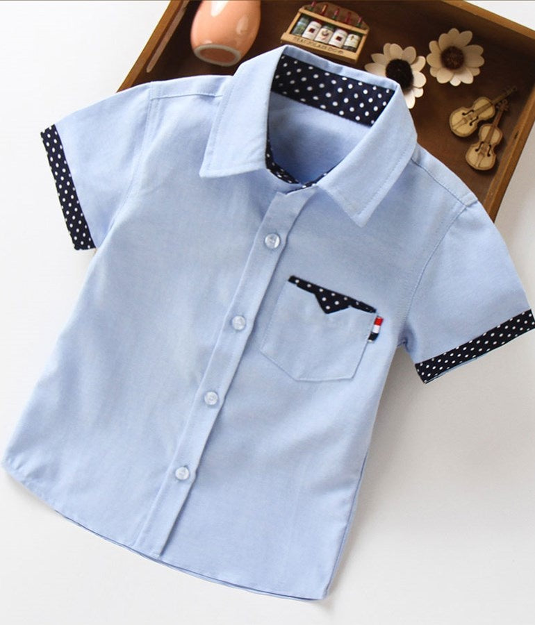 Boy's Cotton Short-sleeved Shirt - Blue