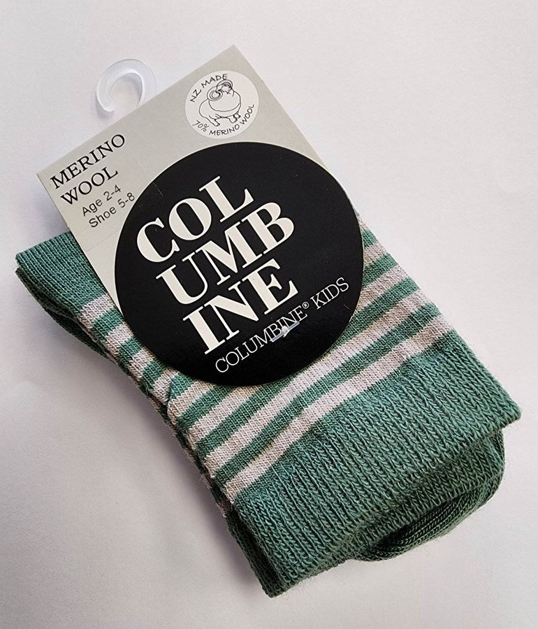 Stripe Merino Crew Socks - Green + Grey