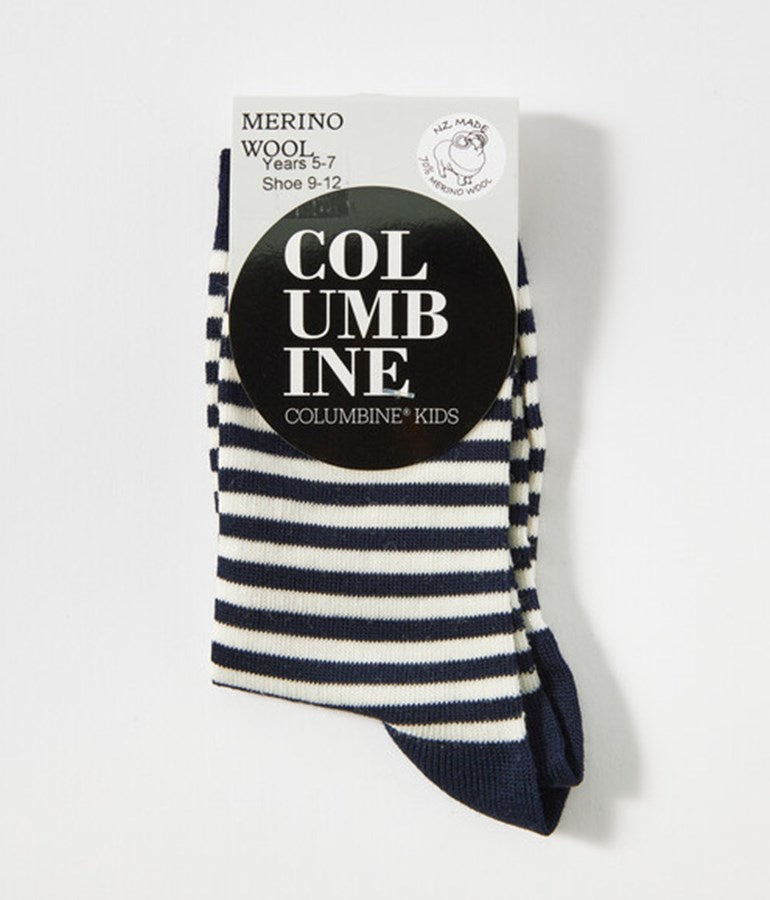 Stripe Merino Crew Socks - Navy & White