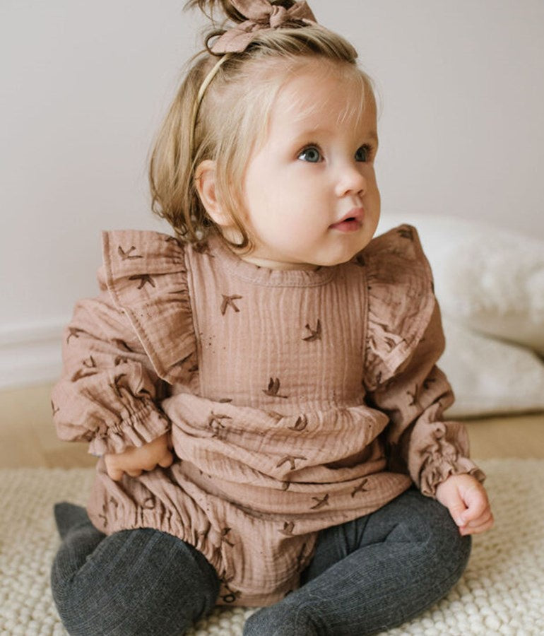 Girl's Organic-cotton Muslin Romper Flight Natural – Elephant