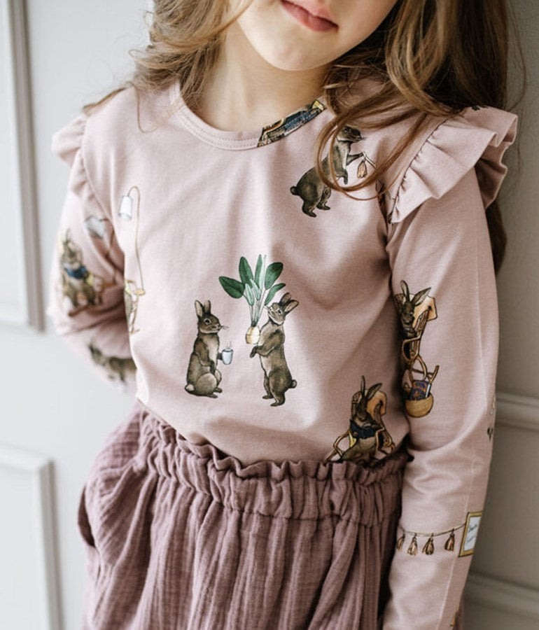 Girl's Organic-cotton Long-sleeved Ruffle Top - Home - Blushed