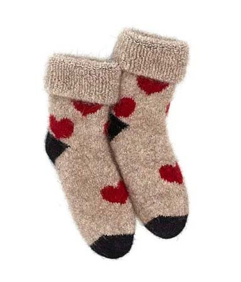 NZ Made Possum Socks - Wheat Hearts