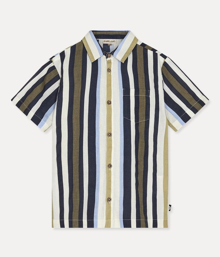 Boy's Cotton Short-sleeve Shirt - Green/Blue