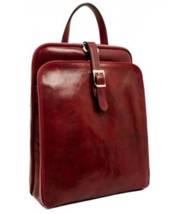 Leather Backpack - Red Convertible