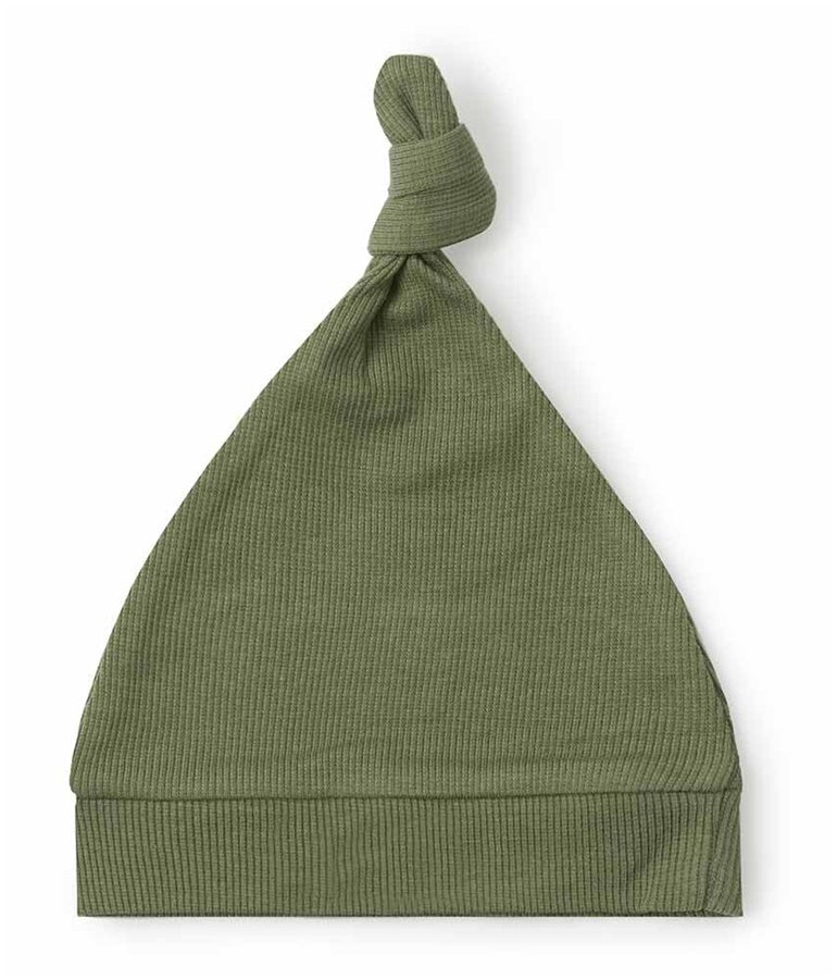Organic-cotton Olive Ribbed Knotted Beanie 0 - 6 months