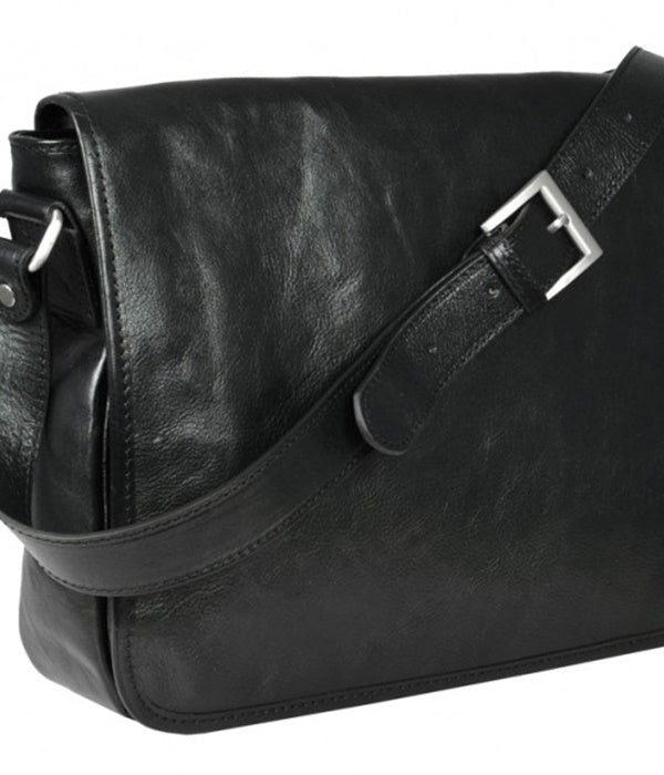 Leather Messenger Bag - Black