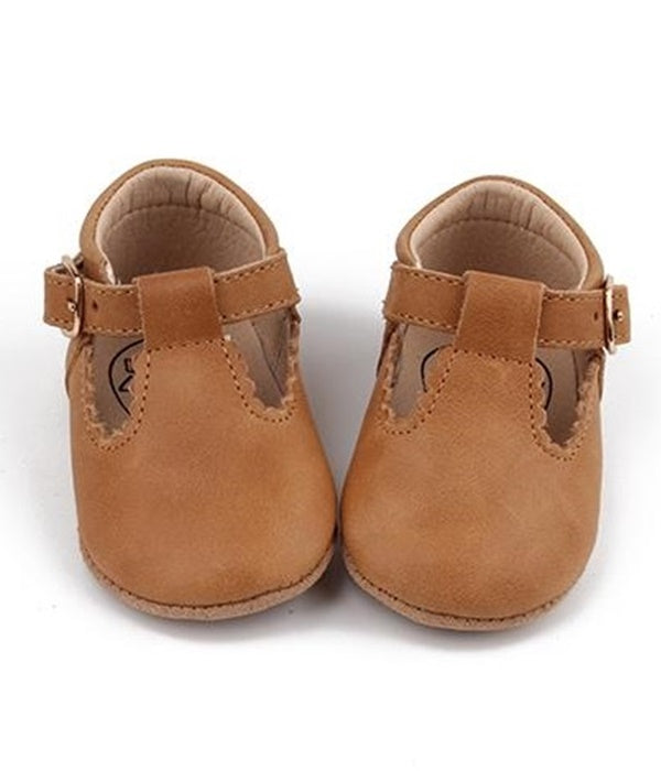 Leather Soft Sole T-Bar Shoes - Tan