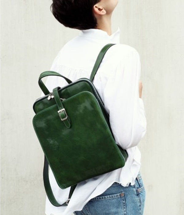 Leather Backpack - Green Convertible
