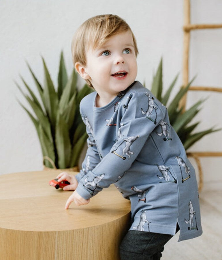 Boy's Organic-cotton Long-sleeved Top - Wolves on Scooters
