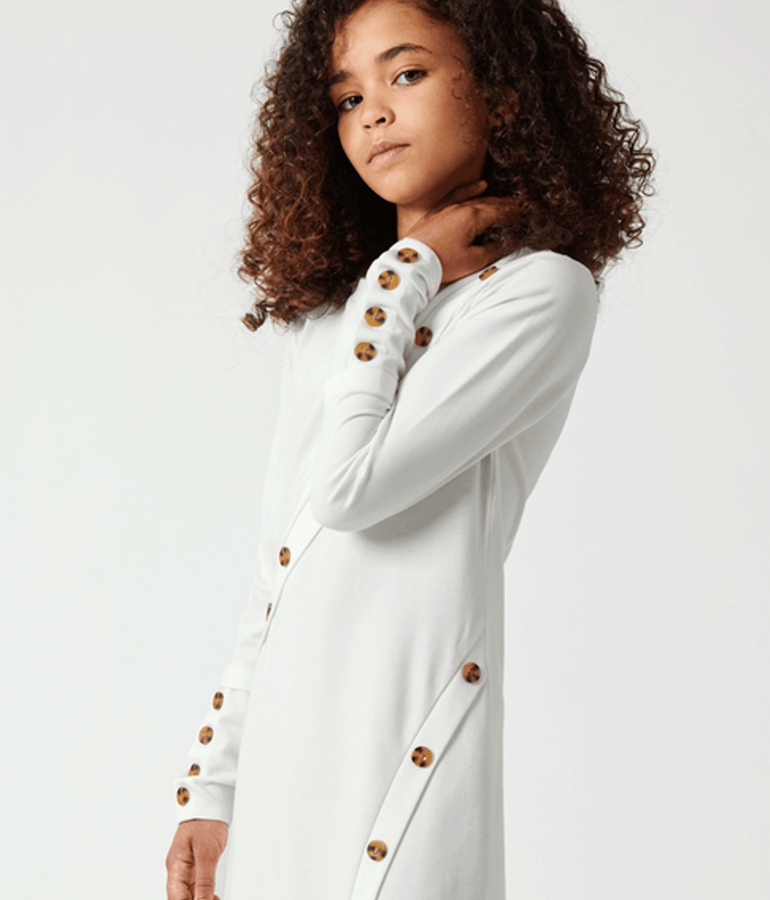 Girl's A-Line Button Dress - Off-white