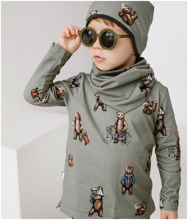 Boy's Organic-cotton Long-sleeved Top - Bears Khaki